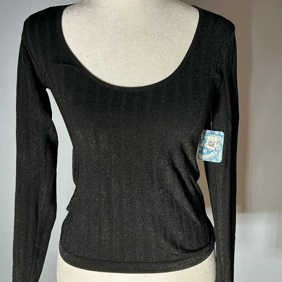 Free People Black stretch shimmery top XS/S - Picture 1 of 3